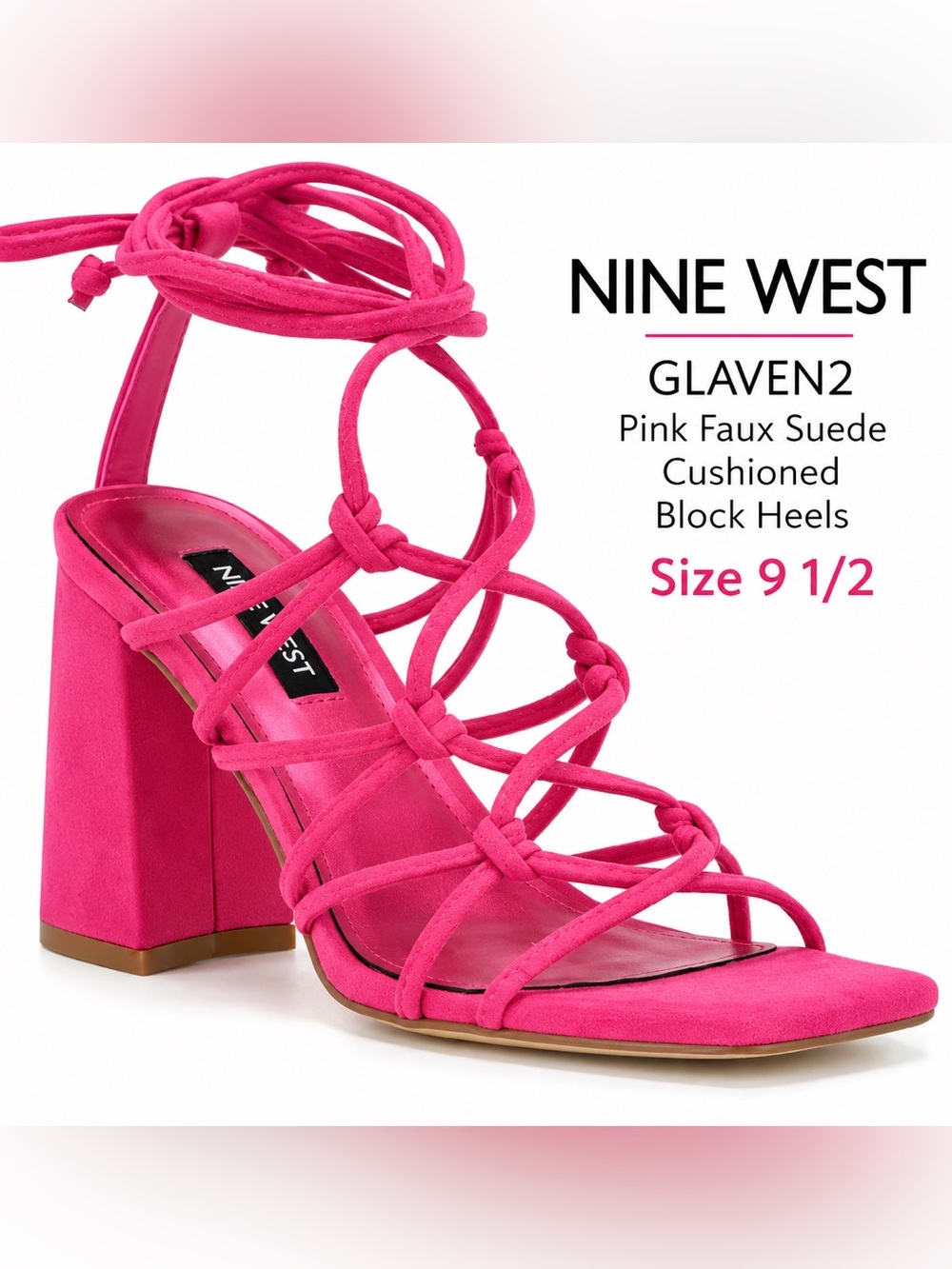 Nine West Womens GLAVEN2 Pink Faux Suede Cushioned Block Heels Size 9 1/2